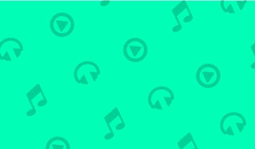 Turquoise music themed background with headphones, treble clefs and play icons