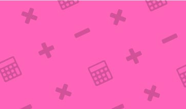 Pink education themed background with calculator, addition, subtraction and multiplication icons