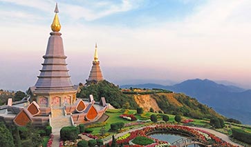 Aesthetic landscape scene with temples