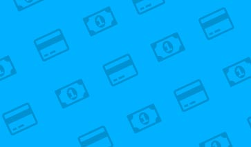 Blue currency themed background with money and credit card icons