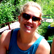 Cambodia TEFL intern Lucy Makepeace on the bamboo train in Cambodia