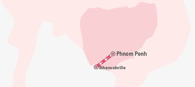 Map of Cambodia marking Phnom Penh and Sihanoukville