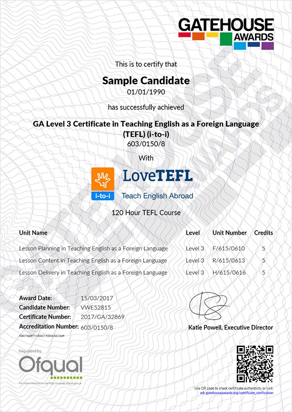 Sample TEFL Certificate