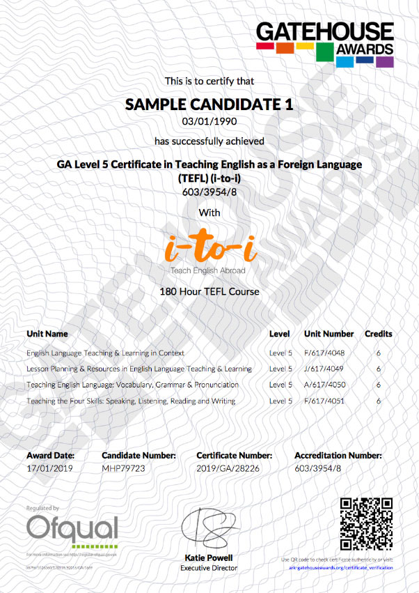 Sample TEFL Certificate