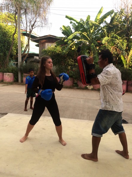 TEFL intern doing Thai boxing