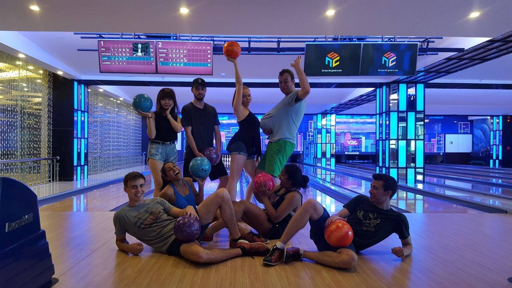 TEFL teachers having fun at a bowling alley in Vietnam