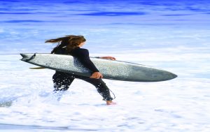woman with surfboard