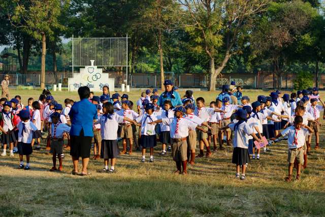 English students at school assembly in Ayutthaya, Thailand