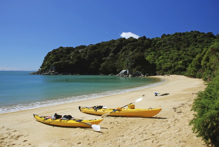 New Zealand Beach with canoes