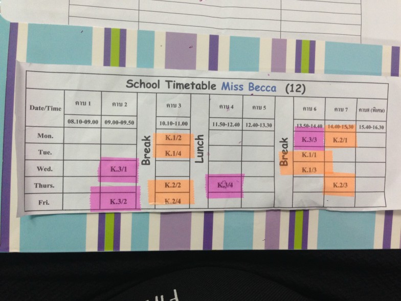 Thai school timetable