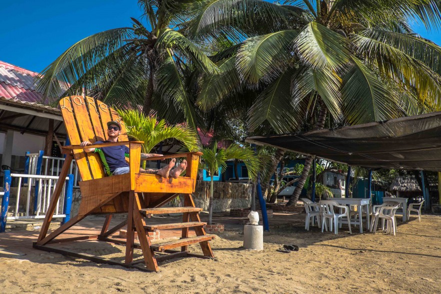 Colombia TEFL intern relaxing in a giant deckchair