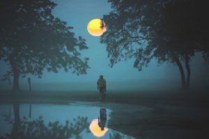 Moonlight reflecting on a lake