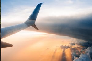 view of out airplane window of sky