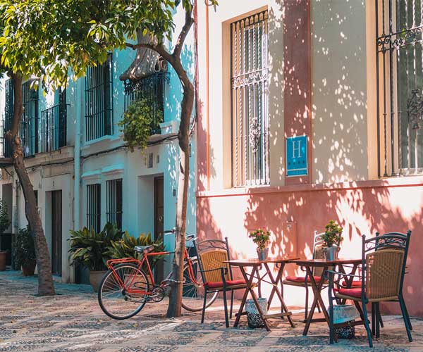 An outdoor cafe scene in Spain