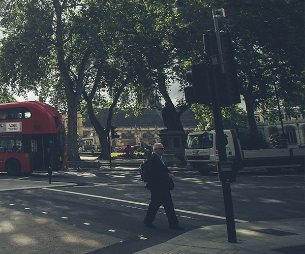 Man walking through London street