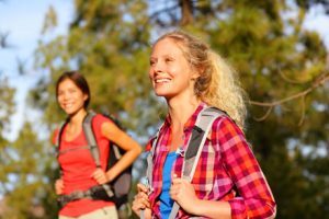 Female traveller hiking