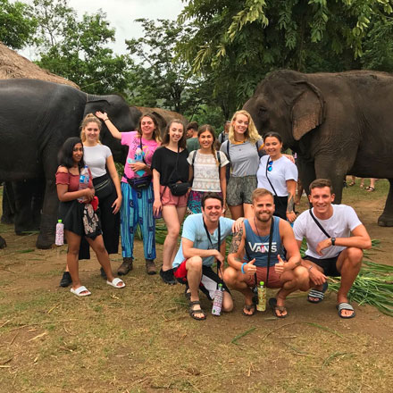 Alex with interns and elephant