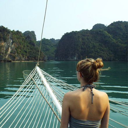 Molly on a boat in Vietnam