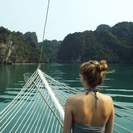 Molly on a boat