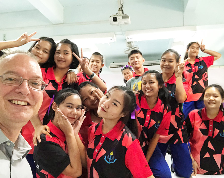 Mature TEFL teacher with Thai students
