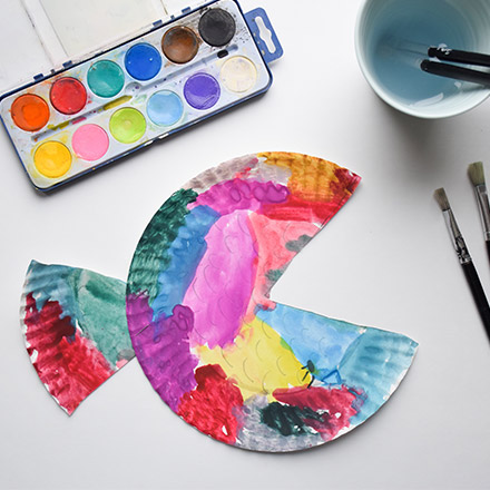 Painted fish made of recycled paper plate