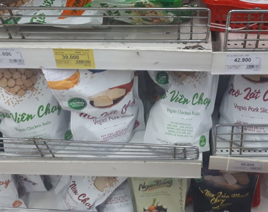 Vegan meat alternatives in Hanoi supermarket