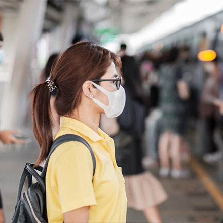 Woman with face mask on