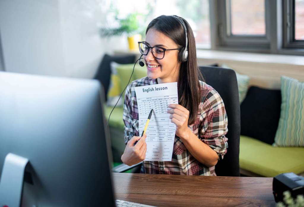 woman teaching online english lesson