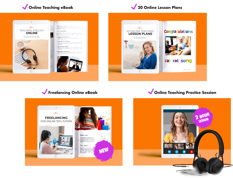 Online Teaching eBook + 20 Online Lesson Plans + Freelancing Online eBook + Online Teaching Practice Session