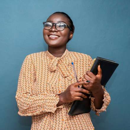 woman holding files